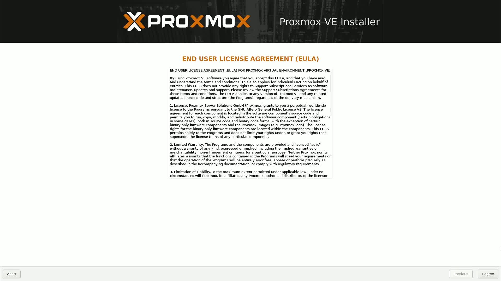 proxmox 설치화면