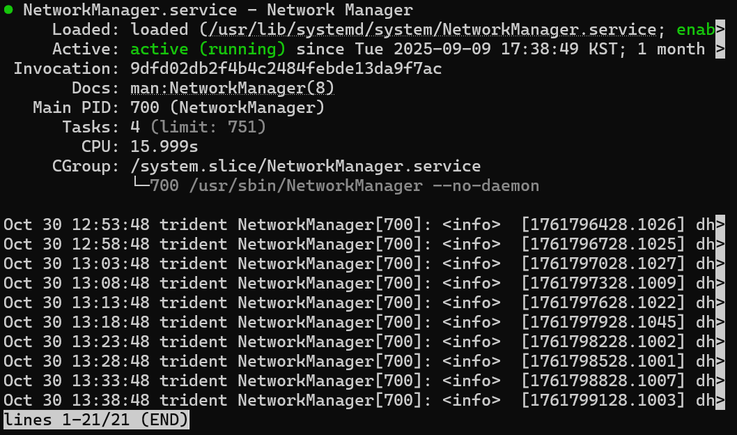 sudo systemctl status NetworkManager