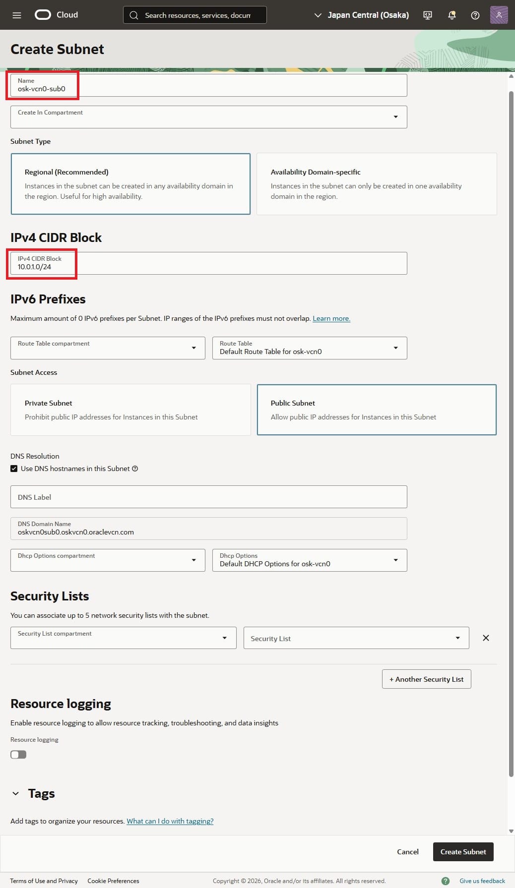 Subnet config